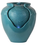 Teal Glazed Pot Water Fountain With Built In Led Light And Pump For Outdoor And Indoor Use, Chill Patio Garden Backyard Deck Decor