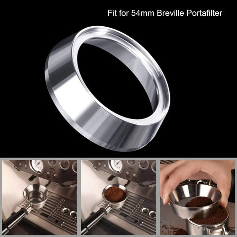 54mm Espresso Dosing Funnel Stainless Steel Dosing Ring for Breville 54mm Portafilter during coffee preparation