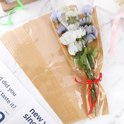 40 Pack Kraft Paper Flower Wrapping Bags And Sleeves For Bouquets with colorful flowers, 9.8x17.9 inch, easy to use