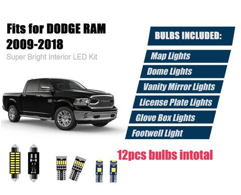 12 Piece Interior LED Light Kit For Dodge Ram 1500 2500 3500 From 2009 To 2018 Super Bright Map Dome Vanity Bulbs displayed