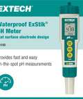 Waterproof pH Meter Kit With Flat Surface Electrode And Temperature Display showing 4.33 pH reading
