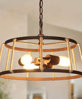 Farmhouse Bronze Drum Chandelier With Hemp Rope, 3 Light Dining Room And Kitchen Island Lighting, wire cage, rustic style