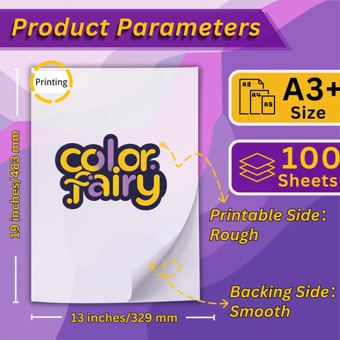DTF Transfer Film 13 X 19 Inches A3 Plus 100 Sheets Double Sided Matte PET Heat Transfer Paper specifications