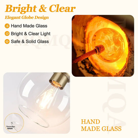 MQMQA 2 Pack Globe Pendant Lights showcasing hand made glass and warm illumination for kitchen island and dining room.