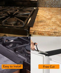 Stove Gap Cover 21 Inch Silicone Gap Filler For Between Stovetop And Counter Heat Resistant in black shown on kitchen counter