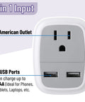 Travel Ready European USB Adapter US To Europe Plug 3 In 1 Power Adapter For Europe with 1 American outlet and 2 USB ports