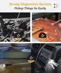 360 Degree Flexible Magnetic Flashlight And Telescoping Magnetic Pickup Tool Kit showing 1lb and 15lb magnet capabilities in use