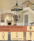 Austen 26 Inch 4 Light Modern Farmhouse Lantern Pendant with smoked birch finish in home interior, bulb compatibility details visible.