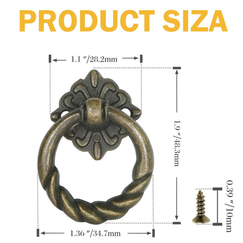 Six Piece Bronze Flower Drop Ring Drawer Pulls Set For Cabinets Dressers And Cupboards With Included Mounting Screws Image