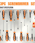 Magnetic Screwdriver Set 13 Pieces With 6 Phillips And 6 Flat Head Bits Chrome Vanadium Steel Pro Grade Durable Ergonomic Handles