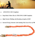 6 Foot Internal Shock Absorbing Restraint Lanyard With Double Forging Snap Hook Connectors Built Tough Worksite Ready For Fall Protection ANSI Z359.13-2013 Compliant Three Pack Kit shown with snap hooks and absorber features
