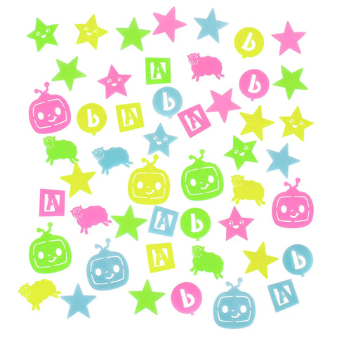 Glow In The Dark Kids Sticker Pack With 50 Assorted Shapes And Colors, Includes Stars, Balloons, Sheep, Melons, Blocks, And More