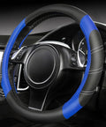 Slick Microfiber Leather Steering Wheel Cover Universal 14.5 To 15 Inch Anti Slip Padded Grip For Cars Trucks And Suv With Stylish Black Blue Stitching For Bone Comfy Drives on steering wheel.