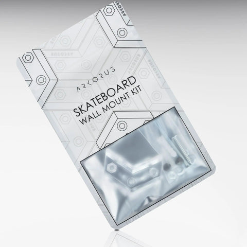 Dope Clear Acrylic Skateboard Wall Mount Hanger for display and storage of decks and longboards, packaging with hardware kit.