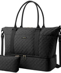 Black Spacious Travel Duffel Bag For Women With Shoe Compartment And Carry On Weekender Tote For Gym And Overnight Trips With Toiletry Bag 13.4 x 17.3 x 7.9 In