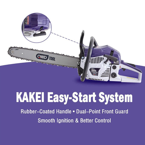 Heavy Duty Gas Chainsaw With 61.5cc Two-Stroke Engine Delivers 3.8HP, Quick Start System, 18 Inch Bar, purple body focus