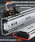 Beefed Up Heavy Duty Drawer Slides With Lock And Full Extension 850mm metal rail guides close-up showing 2mm steel and lock