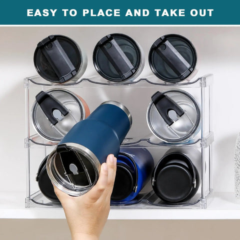 Stackable Water Bottle Organizer Holder For Large Tumblers Fits Big Bottles Three Tier Clear Wine Rack Style Cup Holder For Cabinet