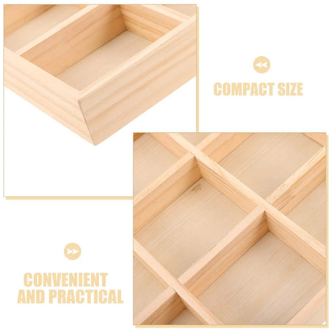 Knockout Solid Wood Jewelry Tray With 12 Grid Compartments, smooth polished finish showing compact size for jewelry.
