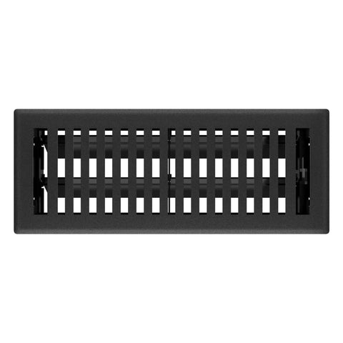 Montezuma 4x12 Decorative Floor Register Kit 5 Pack Black Iron Finish Heavy-Duty Powder-Coated Steel Face Plate Rust-Proof Damper Body High-Impact Polystyrene Construction Signature Series