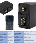 12V 30kg Magnetic Encoder Servo With Dual Axis Metal Gear, TTL Serial Bus Control, shown from multiple angles, product specs included