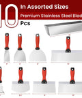 All In One Drywall Repair Kit 10 Piece Set With 4 Putty Knives 1 2 4 6 Inches 3 Taping Knives 8 10 12 Inches stainless steel