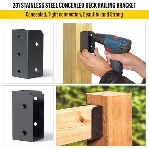 Heavy Duty 201 Stainless Steel Deck Railing Connector Set One And A Half Inch By Three And A Half Inch Actual Size Black Coated