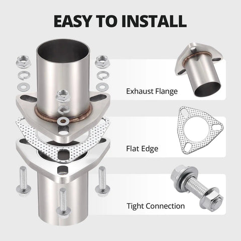 Road Ready 3 Bolt Exhaust Flange Repair Package With 304 Stainless Steel Header Pipe And Thick Gasket Set For Your Whip Quick Fix Undercarriage Swap components and installation details