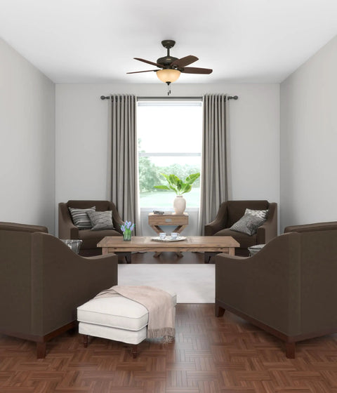 42 Inch Indoor Ceiling Fan With LED Light In Bronze, Pull Chain Operation, Five Blades, Standard Ceiling Mount in living room