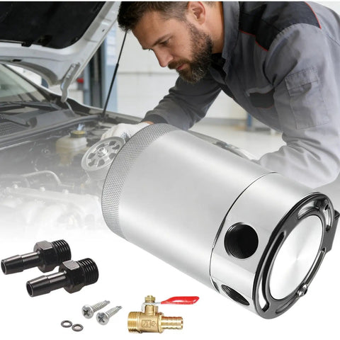 Ditch The Gunk And Keep Your Engine Sleek With This Rock Solid 300Ml Oil Catch Can Kit installed in a car engine.