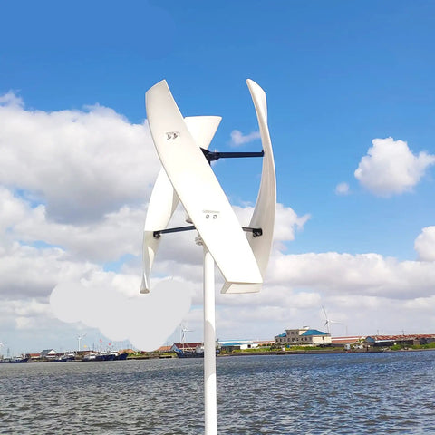 Powerful 10000W Wind Turbine Generator With Quiet Operation, white unit, low wind start, low noise design by waterfront