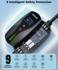 Heavy Duty 40A Level 2 Electric Vehicle Charger With Smart App Tracking For Tesla All Car Brands, showing safety features.