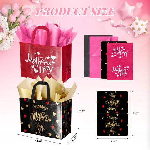 2 Pack Mother's Day Gift Bags With Tissue Paper And Cards Reusable Nonwoven Gift Totes For Mom Grandma Grandmother 12.6 Inches