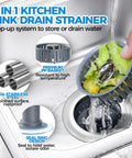 3-in-1 kitchen sink drain strainer; silver stainless steel with gray PP basket, fits 3-1/2in sink hole, Amazon