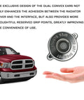 Radiator Cover With Dual Lug Reservoir Cap Stainless Steel No Fuss 16 PSI Engine Cap Universal Fit For Most Cars Including Dodge And Jeep Easy Install Silver shown installed