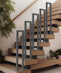 Rock Solid U Shaped Staircase Handrail Built Tough Floor Mounted Wrought Iron Railing With Dead Grip Durable Finish For Indoor Outdoor Steps Porch Loft Hallway Entryway on modern wooden stairs.