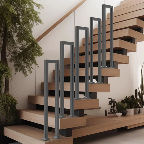 Rock Solid U Shaped Staircase Handrail Built Tough Floor Mounted Wrought Iron Railing With Dead Grip Durable Finish For Indoor Outdoor Steps Porch Loft Hallway Entryway on modern wooden stairs.