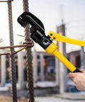 Heavy Duty 8 Ton Hydraulic Rebar Cutter For 5/8 Inch Steel Bar Manual Bolt Chain Shear Tool cutting rebar on construction site.