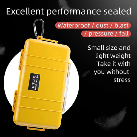 OTDR Launch Cable Box For Fiber Optic Testing 1 Kilometer SM Single Mode Cable Pro Grade Nonmetal Case, yellow, waterproof.