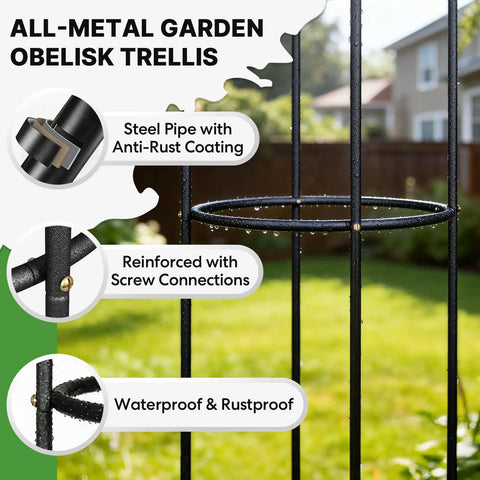 Heavy Duty Metal Climbing Plant Trellis Outdoor Freestanding Six Point Three Foot Tall Upgrade 100 Percent Metal With Powder Coating Built Tough For Roses Flowers Grapes Peas Cucumbers Tomatoes Cage with waterproof coating in garden