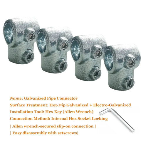 Half Inch Galvanized Steel Pipe Tee Fitting 90 Degree Single Socket 4 Pack with Allen Wrench