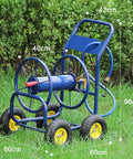 Heavy Duty Garden Hose Reel Cart With Smooth Rolling Caster Wheels, 96cm tall, durable steel, designed for outdoor use on grass.