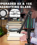 Man reading with Ultimate Crafting Desk Magnifier Lamp With Light, 8x And 10x Dual Magnification Glass, C Clamp Mount on desk