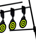 Close-up of Six Target Air Gun Resetting Target For 22 And 177 Caliber Pellets And BBs, featuring steel build and vibrant bullseyes.
