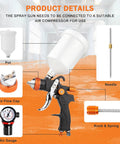 Pro Level HVLP Paint Spray Gun Kit With Live Pressure Gauge And Precision Brass Tips, featuring parts like needle and air gauge.