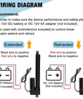 Two 12V linear actuators with mounting brackets shown on a wiring diagram with battery connections (not included).