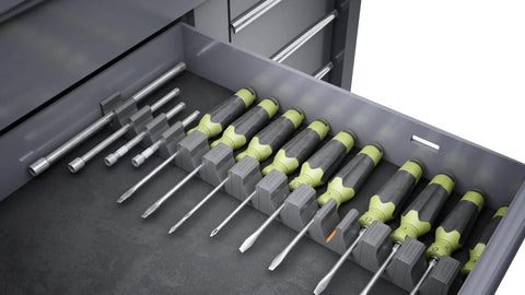 Drawer with Modular Magnetic Screwdriver Organizers For Your Tool Box Get Tools Sorted Quick With This Handy Storage Kit Perfect For Pro And Diy Mechanics Who Want Fast Accountability No More Digging Around For The Right Tool, storing 12 screwdrivers neatly.