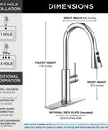 FORIOUS Kitchen Faucet with Pull Down Sprayer, High Arc, Brushed Nickel dimensions and installation details diagram.