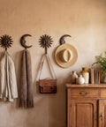 Solid As A Rock Vintage Cast Iron Sun Moon Wall Hooks Heavy Duty Decorative Hanging Hangers For Coats Scarves Bags Towels Keys real deal storage upgrade with jackets, scarves, and bags.