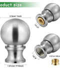 Heavy Brushed Nickel Ball Lamp Finial Cap For Lampshade Top And Lamp Harp Connection Solid Durable Construction Keeps Shade Secure On Table Or Floor Lamps Silver Finish 2 Pack product dimensions and threads on display